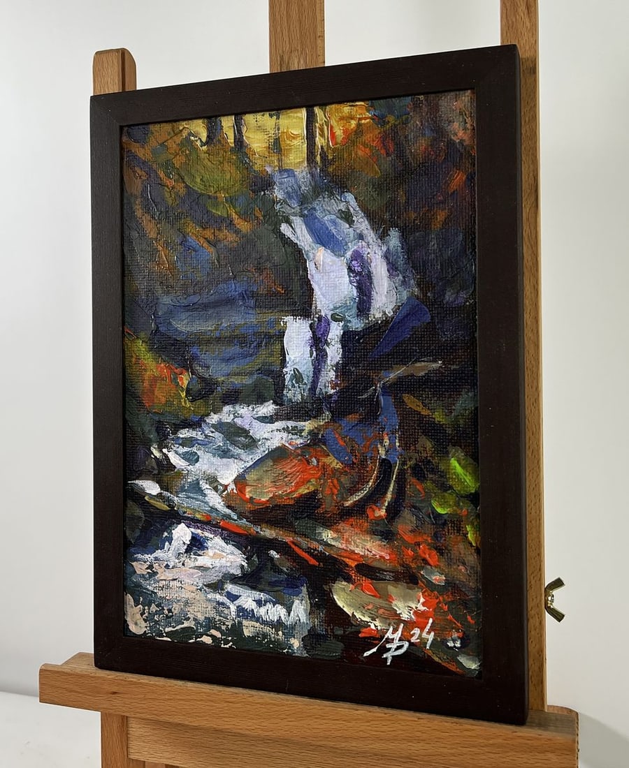Acrylic painting A babbling brook in the forest Mykhailo Patskan - 2