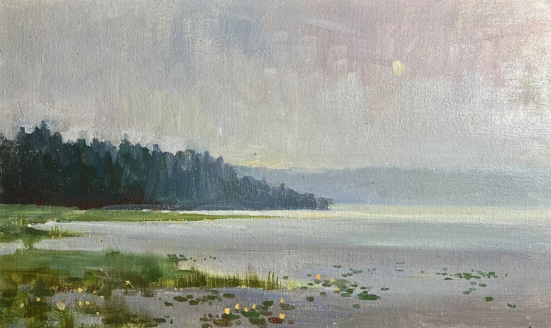 Oil painting Tranquility by the river Tatyana Derdey - 4