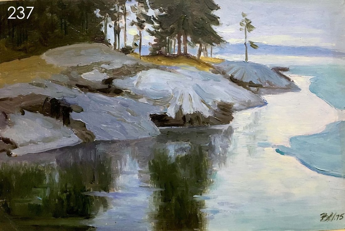 River oil painting Art & Collectibles: Title : River oil painting Art & Collectibles Description: No.237 * TITLE: "River" * SIZE: 22,5x34,5 cm/'8,85x13,58 inches' * MEDIUM: oil, cardboard * HAND PAINTED: Original painting from our