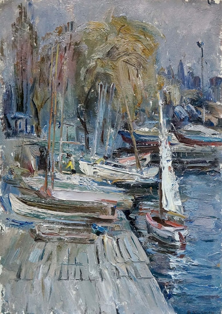 Oil painting Yacht club Vadim Petrovich Karpov: Title : Oil painting Yacht club Vadim Petrovich Karpov Description: No.Verns 569 *** ABOUT THIS PAINTING *** * TITLE: "Yacht club" * ARTISTS: Vadim Petrovich Karpov * SIZE: 49x35 cm/'19.29x13.77 inche