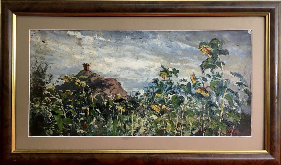 Oil painting Landscape with sunflowers Cherkas A .G.: Title : Oil painting Landscape with sunflowers Cherkas A .G. Description: No860 *** ABOUT THIS PAINTING *** * TITLE: "Landscape with sunflowers" * ARTISTS: Cherkas A .G. * SIZE: 21x42 cm/'8.26x16.53 i
