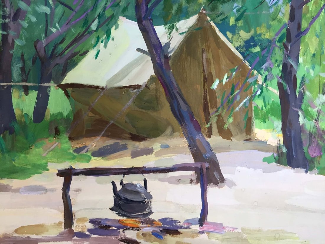 Gouache painting Camp in the woods Chernikov Vladimir Mikhailovich - 3