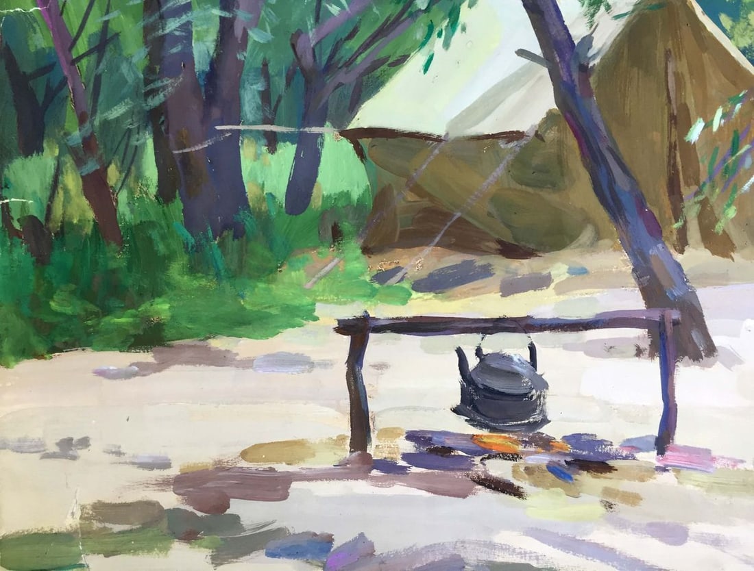 Gouache painting Camp in the woods Chernikov Vladimir Mikhailovich - 5