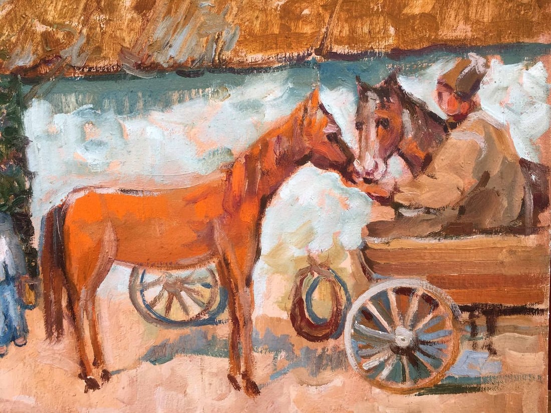 Near the house oil painting Alexei Nikolaevich Timoshenko - 2