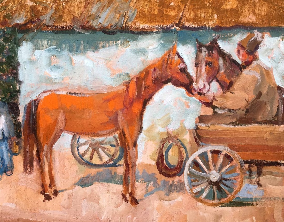 Near the house oil painting Alexei Nikolaevich Timoshenko - 7