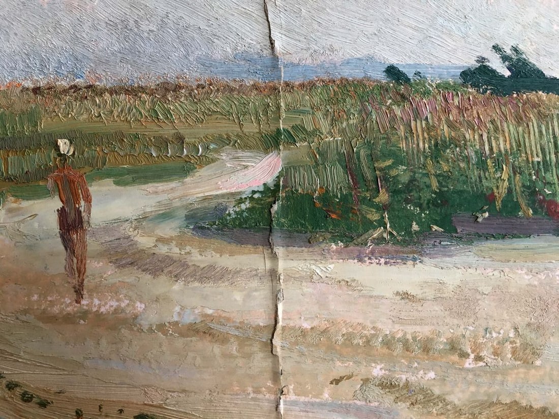 Oil painting Man walks across the field - 4