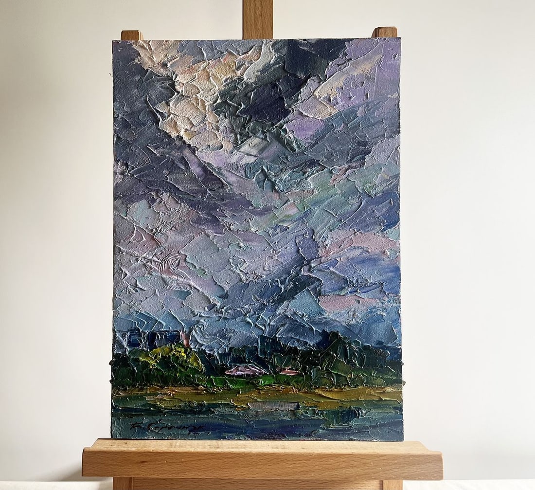 Oil painting Before the rain Boris Serdyuk: Title : Oil painting Before the rain Boris Serdyuk Description: NoAAA3736The oil painting on cardboard, titled "Before the Rain", masterfully captures the tension and anticipation in the atmosphere ju