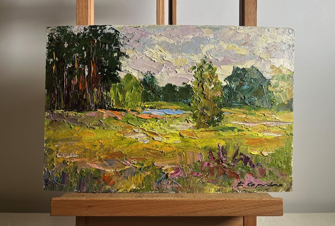 Oil painting In the summer forest Boris Serdyuk: Title : Oil painting In the summer forest Boris Serdyuk Description: NoAAA3770This oil painting cardboard, titled "In the summer forest", the composition is beautifully balanced, featuring an open sun
