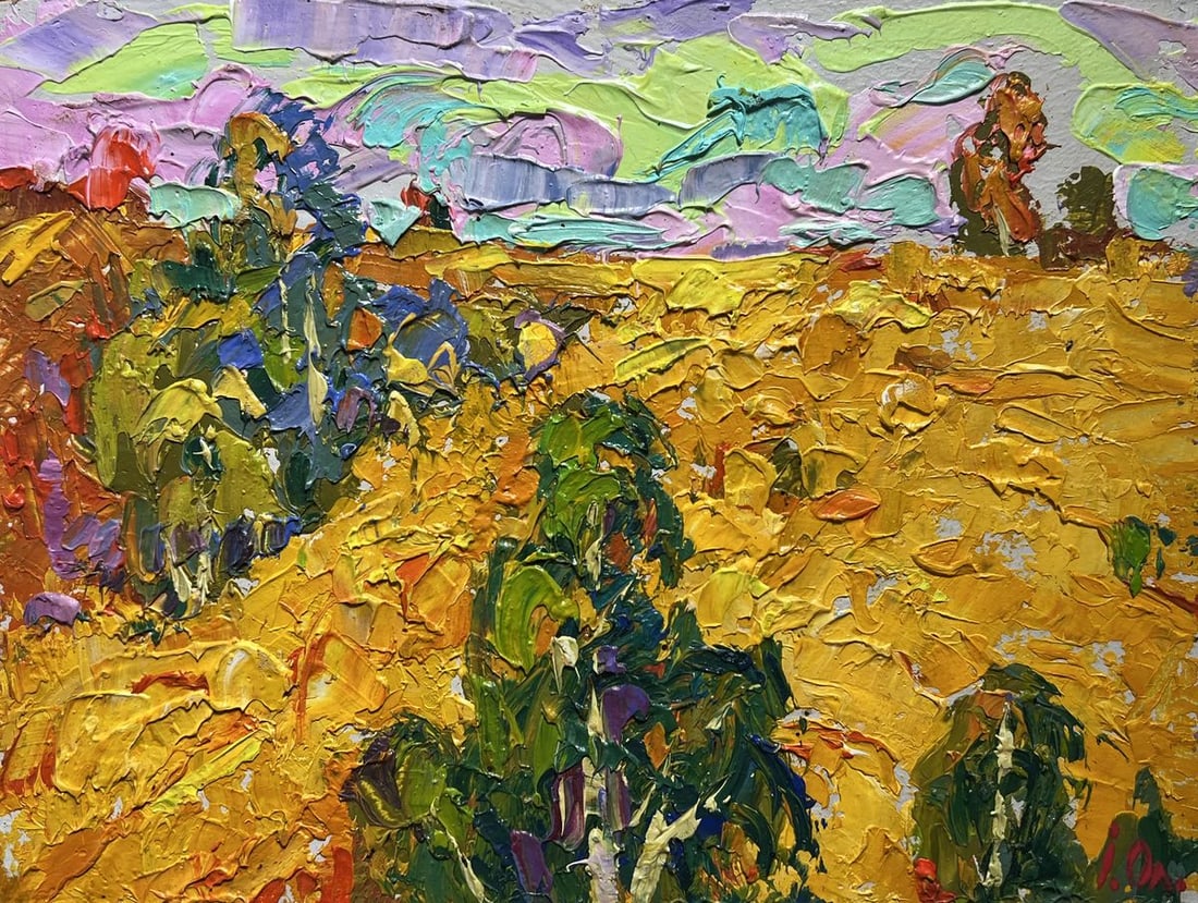 Oil painting Golden field among trees Alex Kalenyuk - 3
