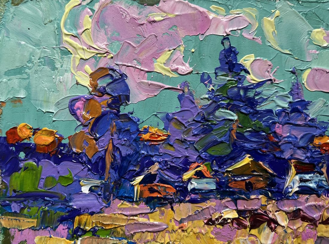Oil painting Village in the shade of trees Alex Kalenyuk - 4
