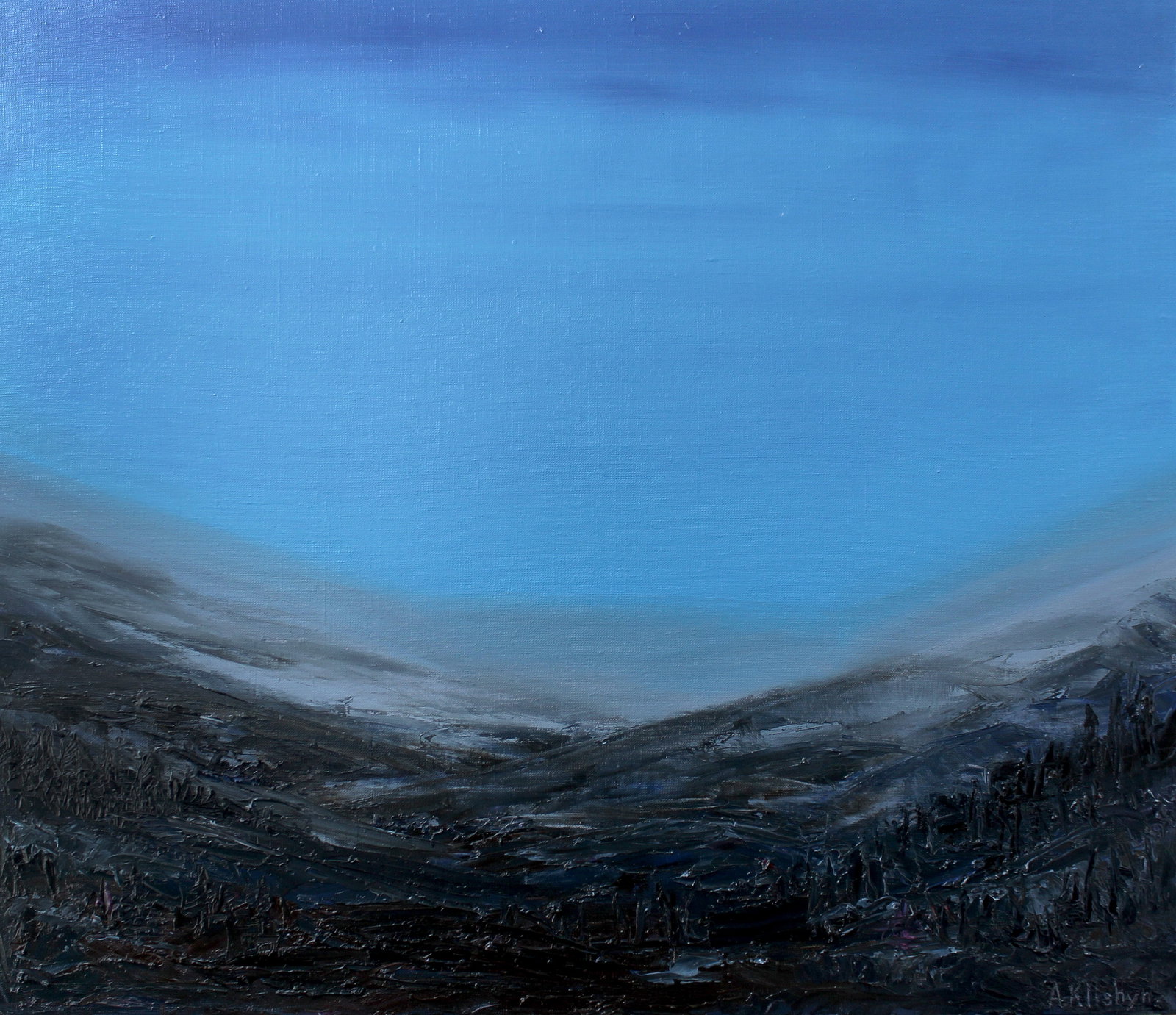 Oil painting Blue sky Andriy Klishyn: Title : Oil painting Blue sky Andriy Klishyn Description: 3KLISH Painter: Andriy Klishyn Size: 65x75 cm/25.59x29.52 inches Components: oil, canvas Original painting CONDITION: excellent ARTIST: Born