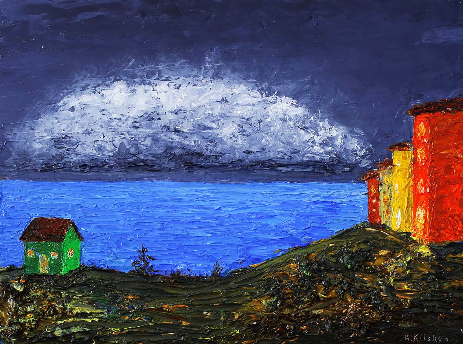 Oil painting Seaside street landscape Andriy Klishyn: Title : Oil painting Seaside street landscape Andriy Klishyn Description: 70KLISH Painter: Andriy Klishyn Size: 30x40 cm/11.81x15.74 inches Components: oil, dvp Original painting CONDITION: excellent