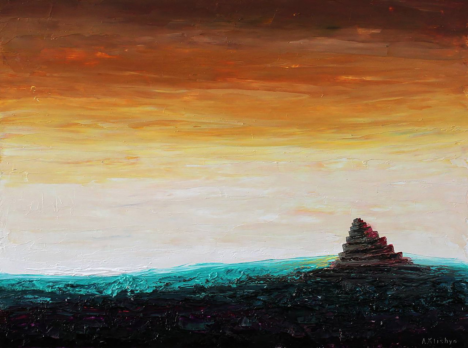 Oil painting Orange Sunset Andriy Klishyn: Title : Oil painting Orange Sunset Andriy Klishyn Description: 82KLISH Painter: Andriy Klishyn Size: 30x40 cm/11.81x15.74 inches Components: oil, Hardboard Original painting CONDITION: excellent