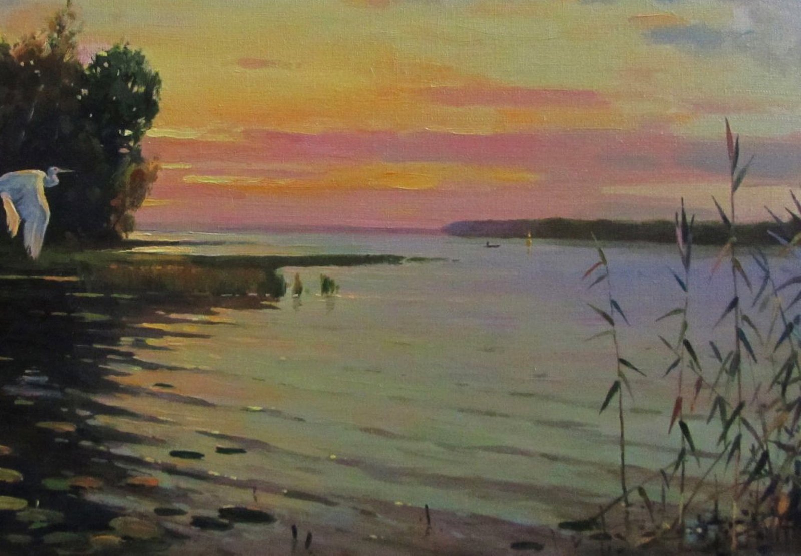 Oil painting Yellow sunset over the river Alexander Guzev - 5