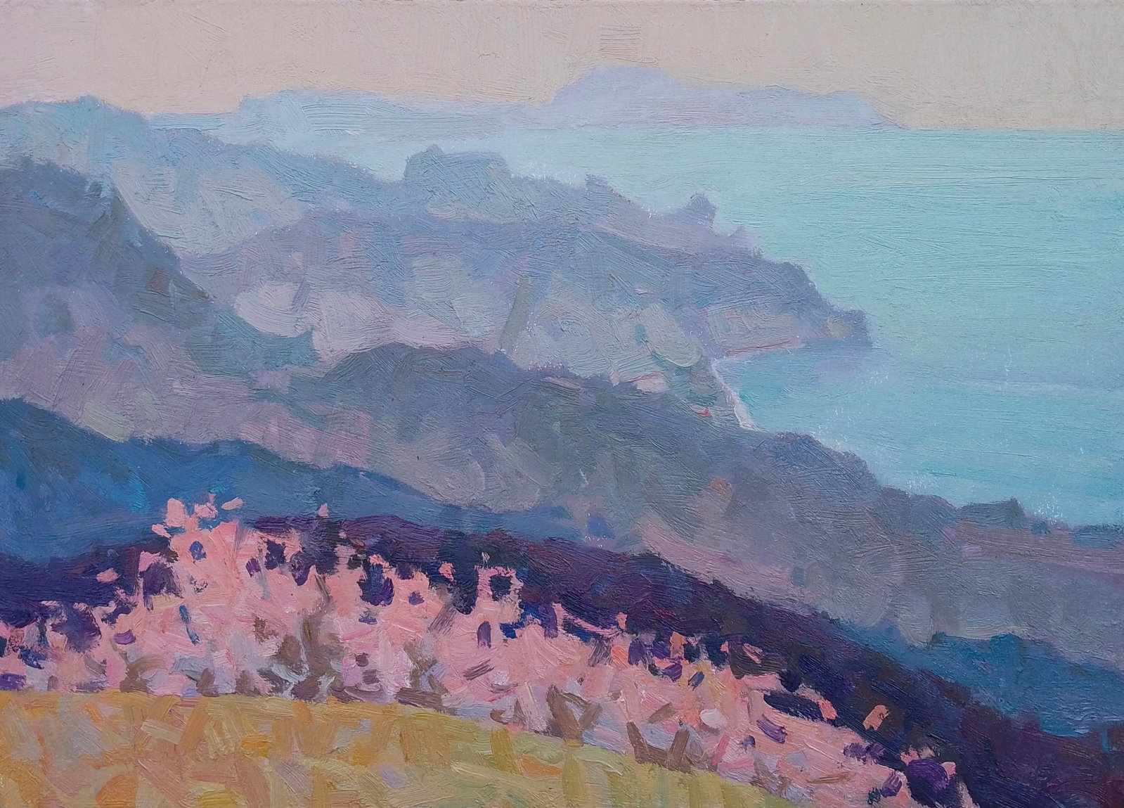 Oil painting Mountain daylight Igor Tuzhikov: Title : Oil painting Mountain daylight Igor Tuzhikov Description: 7TUZHIK Painter: Igor Tuzhikov Size: 24x35 cm/9.44x13.77 inches Components: oil, cardboard Original painting CONDITION: excellent