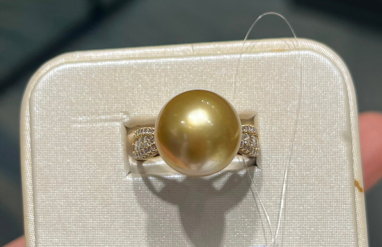 18K Gold Yellow Diamond South Sea Golden Pearl Ring - 2