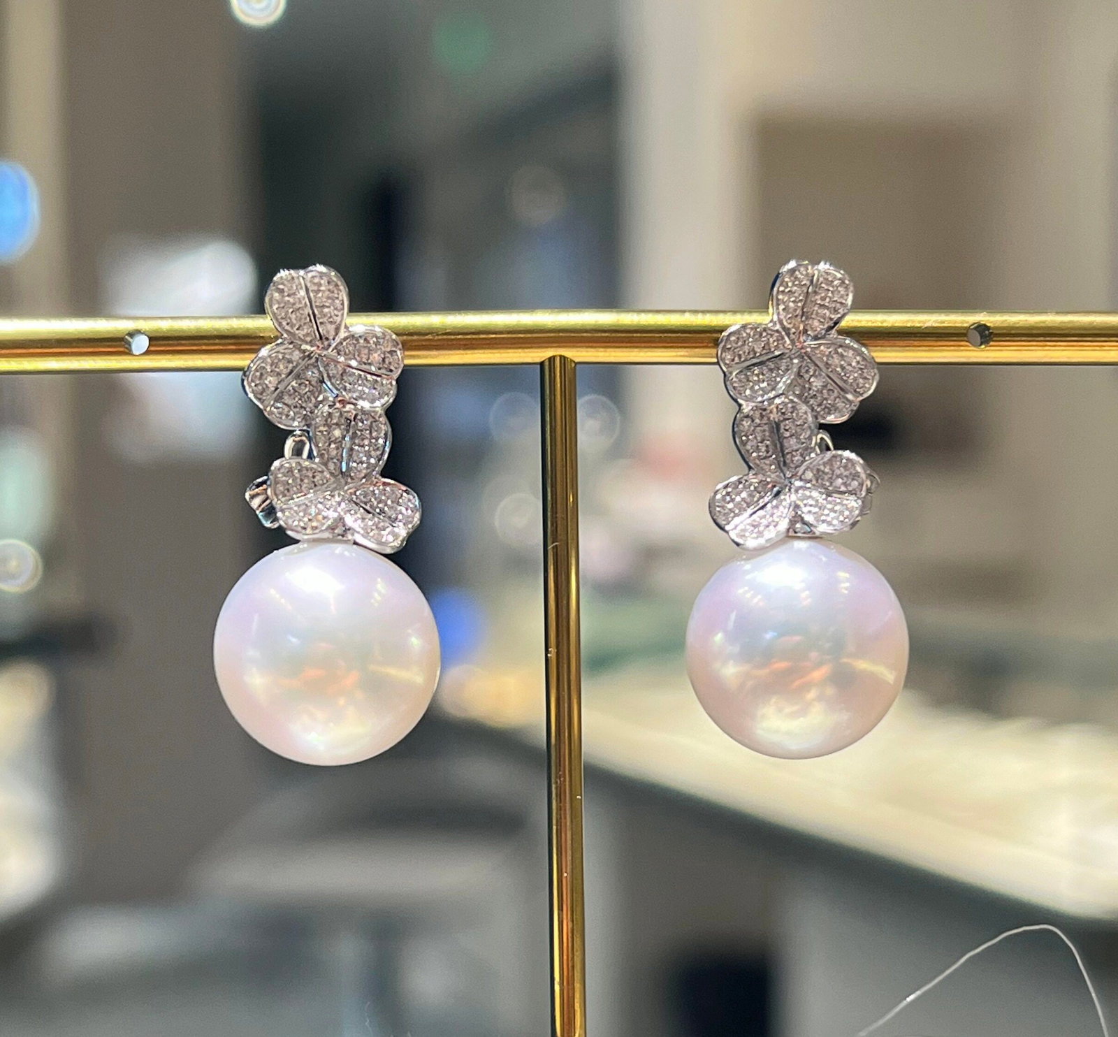 18K Gold South Sea White Pearl Earrings - 2