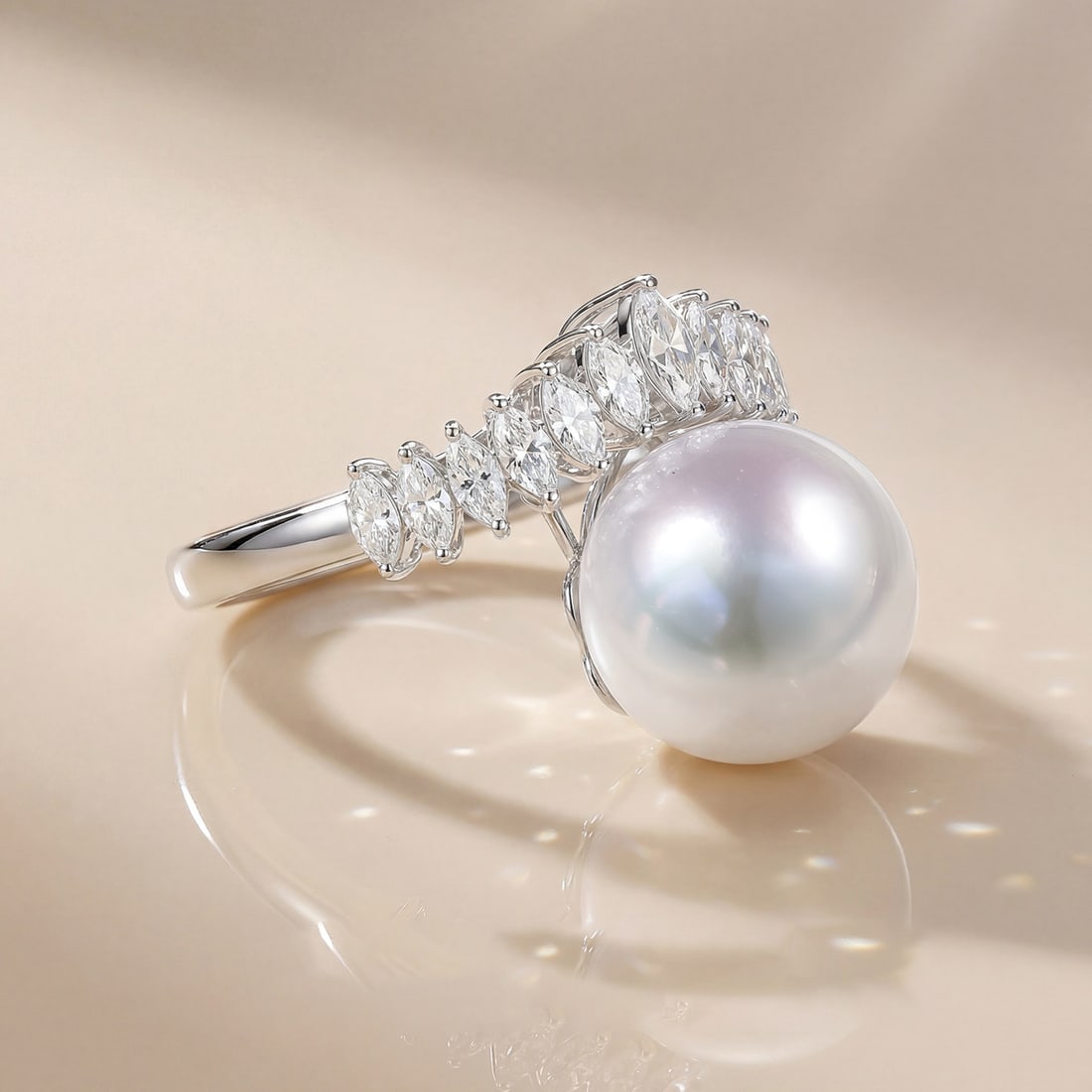 18K Gold GIA Vivid Venus South Sea White Pearl Ring - 6