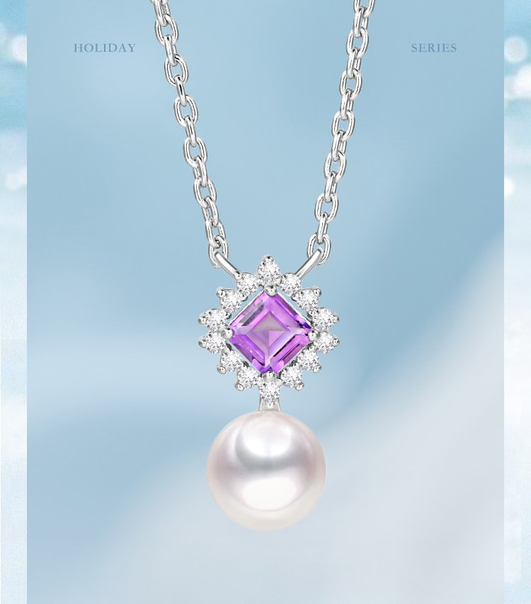 S925 Silver Amethyst Akoya Pearl Necklace Pendant - 3