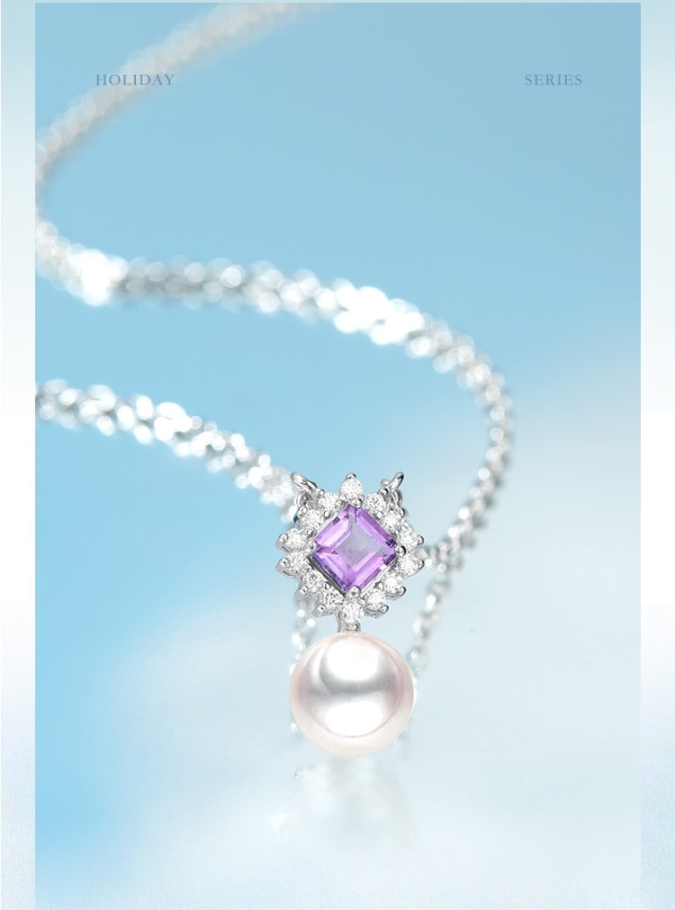 S925 Silver Amethyst Akoya Pearl Necklace Pendant - 4