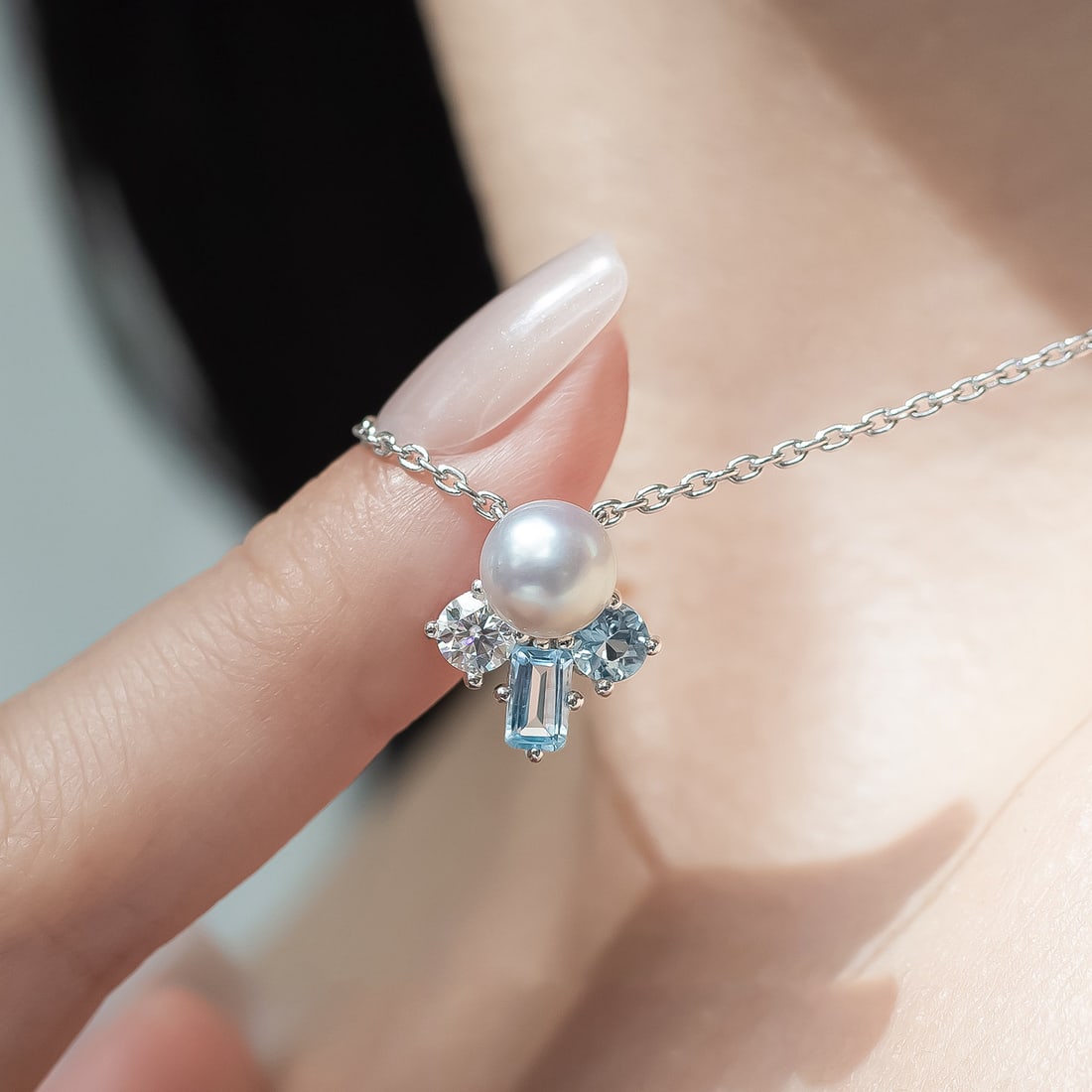 S925 Silver Topaz Seawater Pearl Necklace Pendant - 2