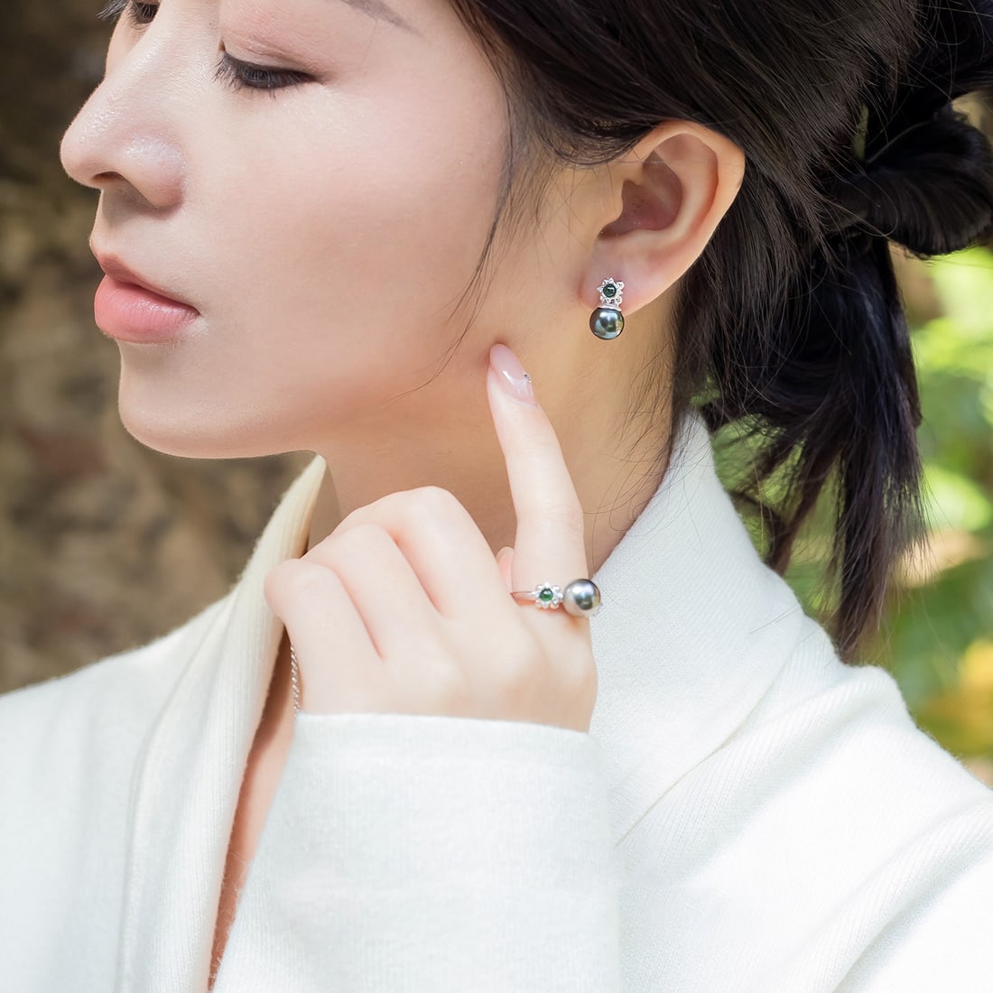 S925 Silver Tahitian Saltwater Black Pearl Earrings - 2