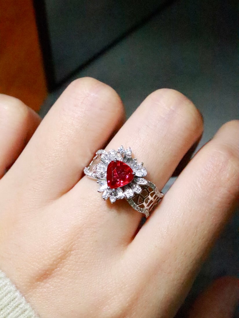 Platinum Natural Unheated Ruby Ring - 5