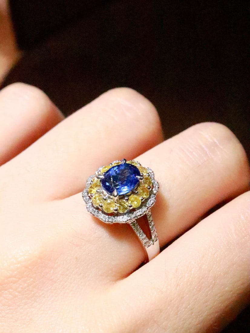 Platinum Natural Blue Sapphire Ring - 5