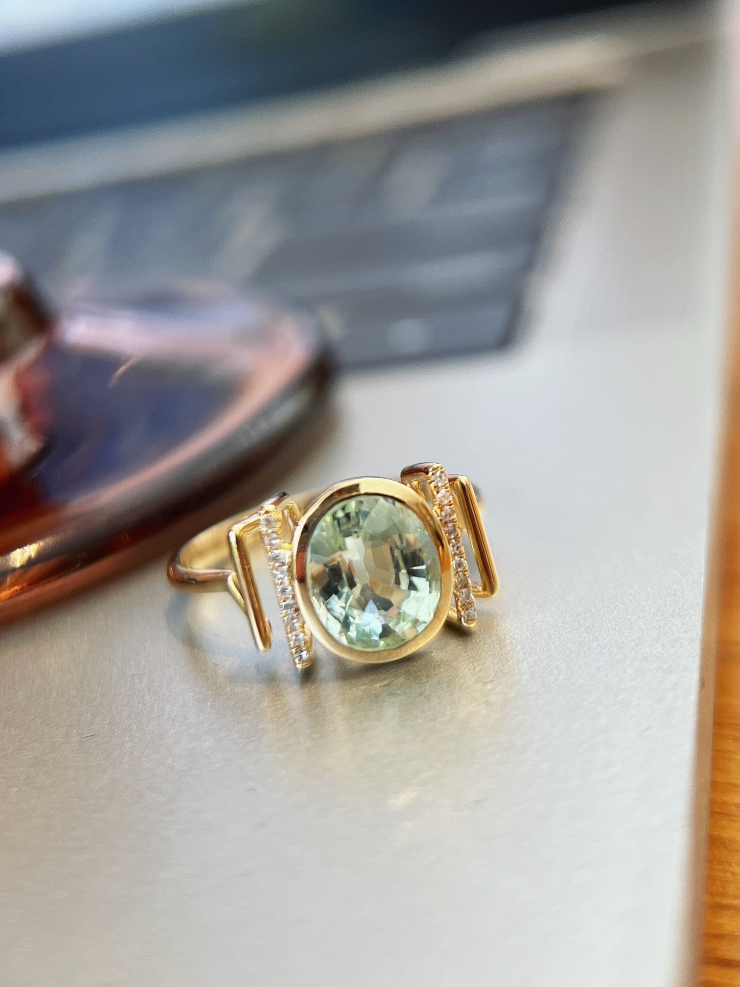 18K Gold Natural Mint Green Tourmaline Ring - 5
