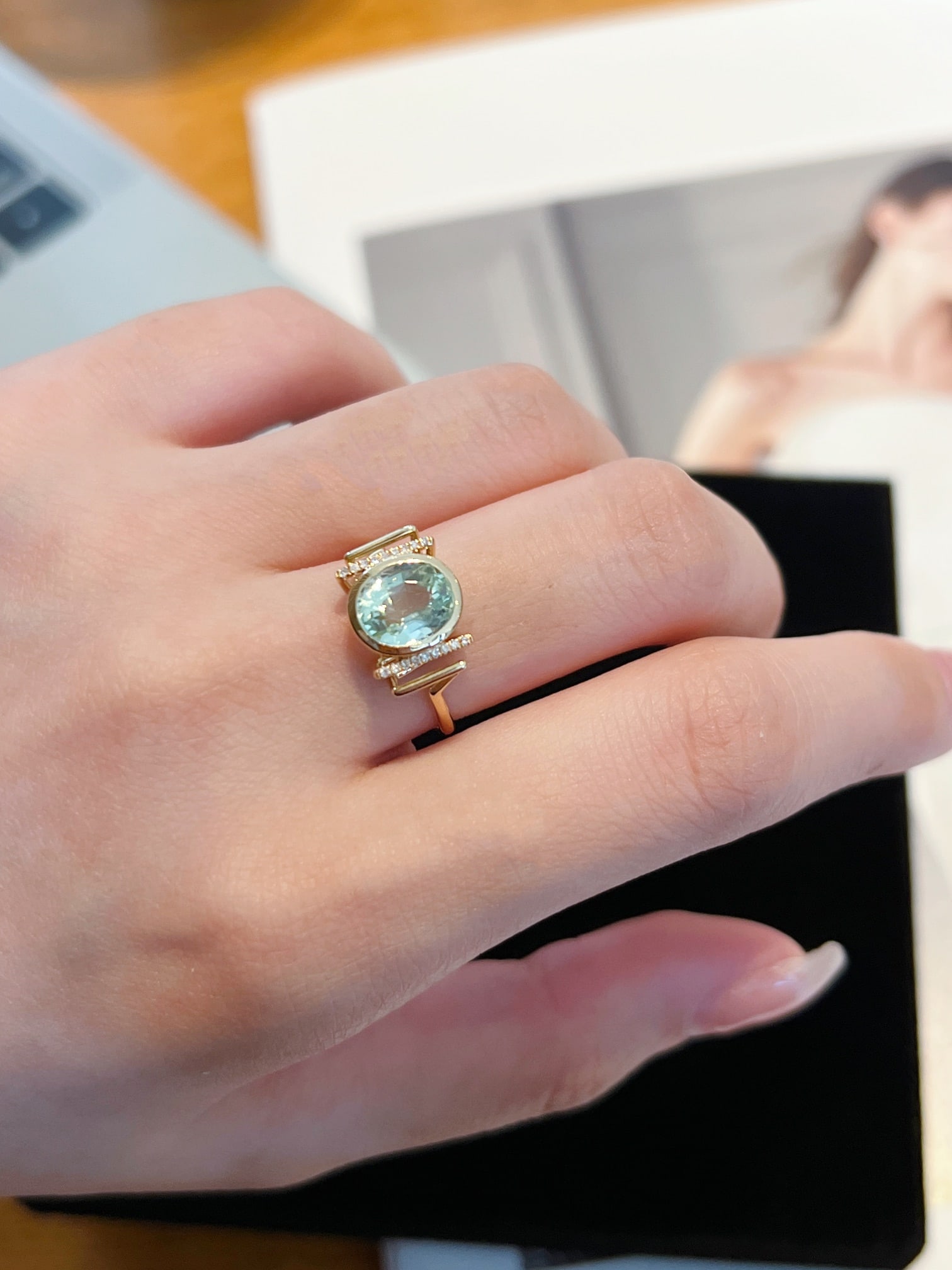 18K Gold Natural Mint Green Tourmaline Ring - 6