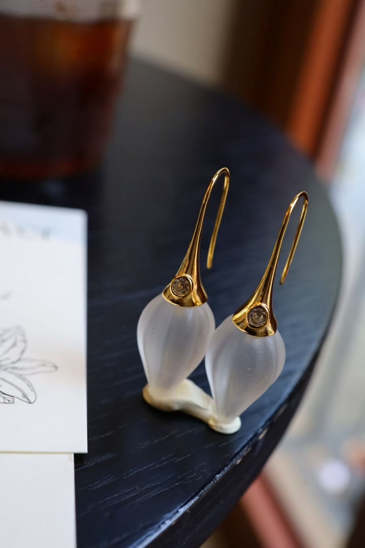 Sterling Silver Natural White Crystal Earrings - 4