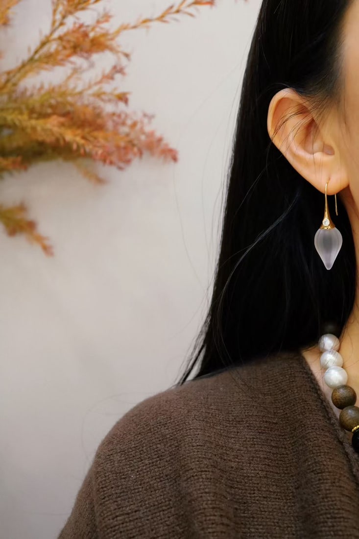 Sterling Silver Natural White Crystal Earrings - 6