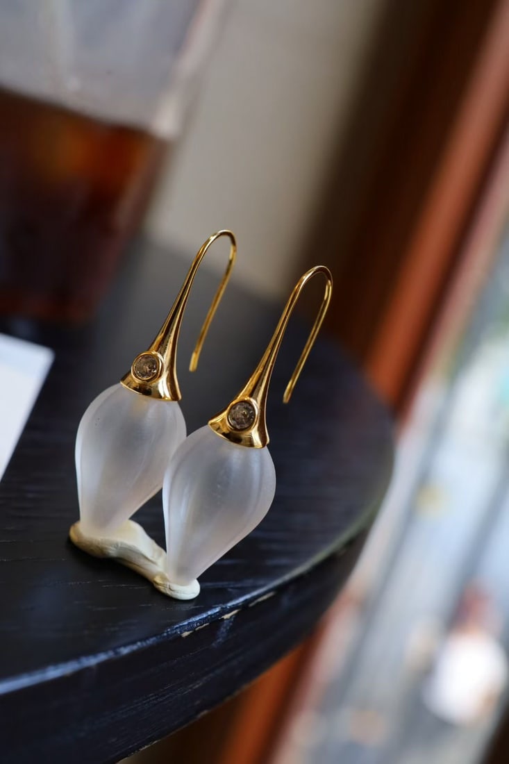Sterling Silver Natural White Crystal Earrings - 7