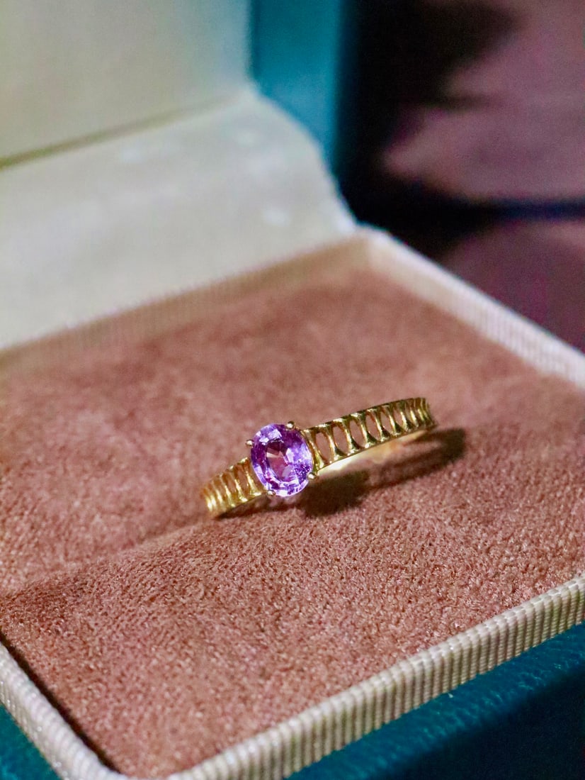 18K Gold Pink Blue Sapphire Ring - 2