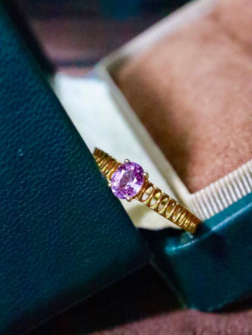 18K Gold Pink Blue Sapphire Ring - 3