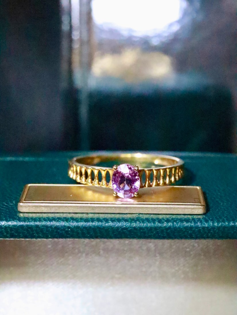 18K Gold Pink Blue Sapphire Ring - 4