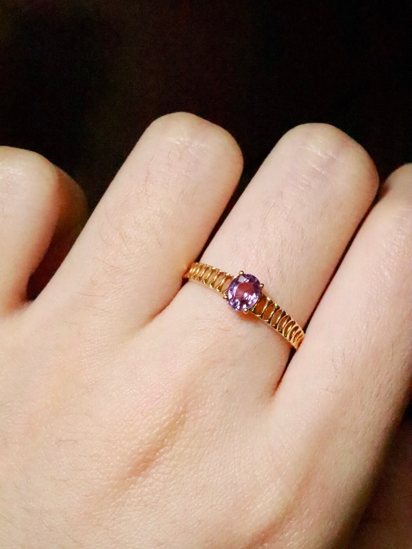 18K Gold Pink Blue Sapphire Ring - 5