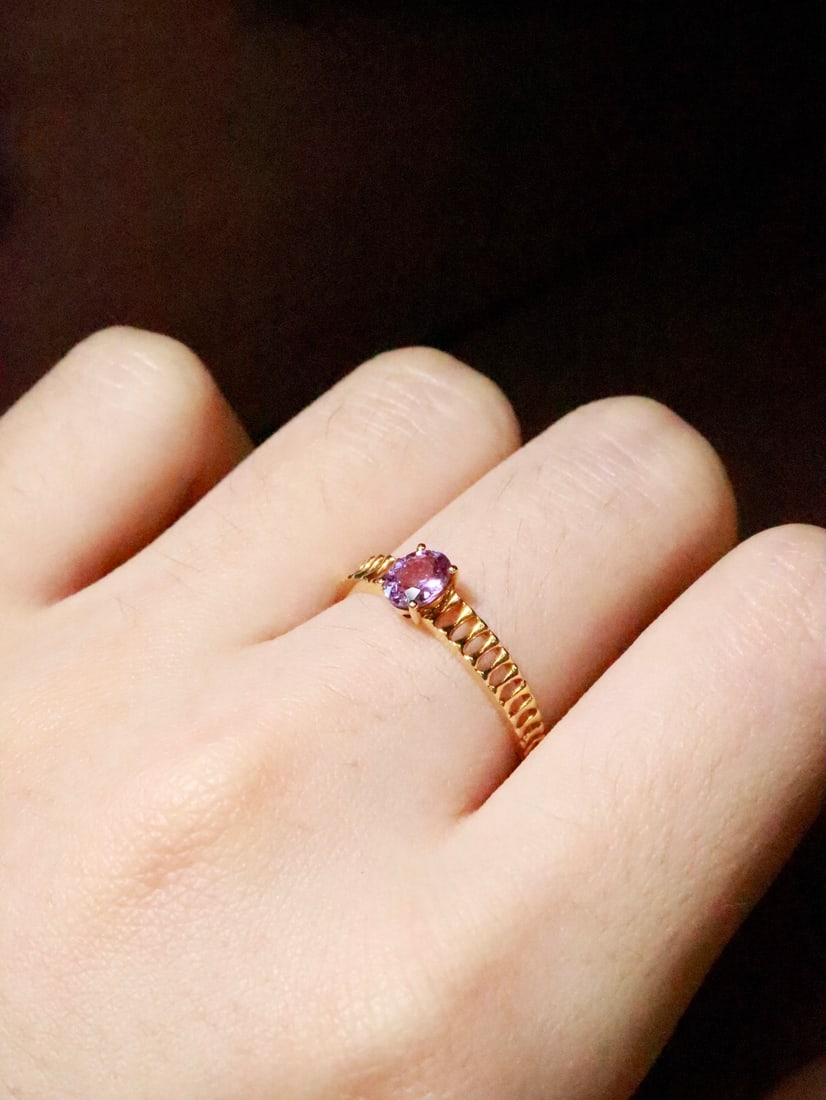 18K Gold Pink Blue Sapphire Ring - 6