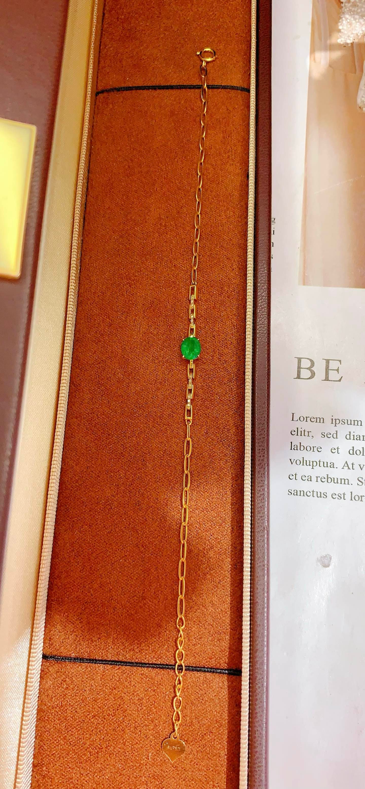 18K Gold Natural Emerald Bracelet - 2