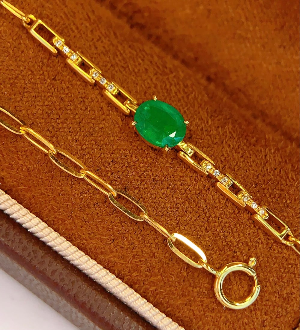 18K Gold Natural Emerald Bracelet - 4