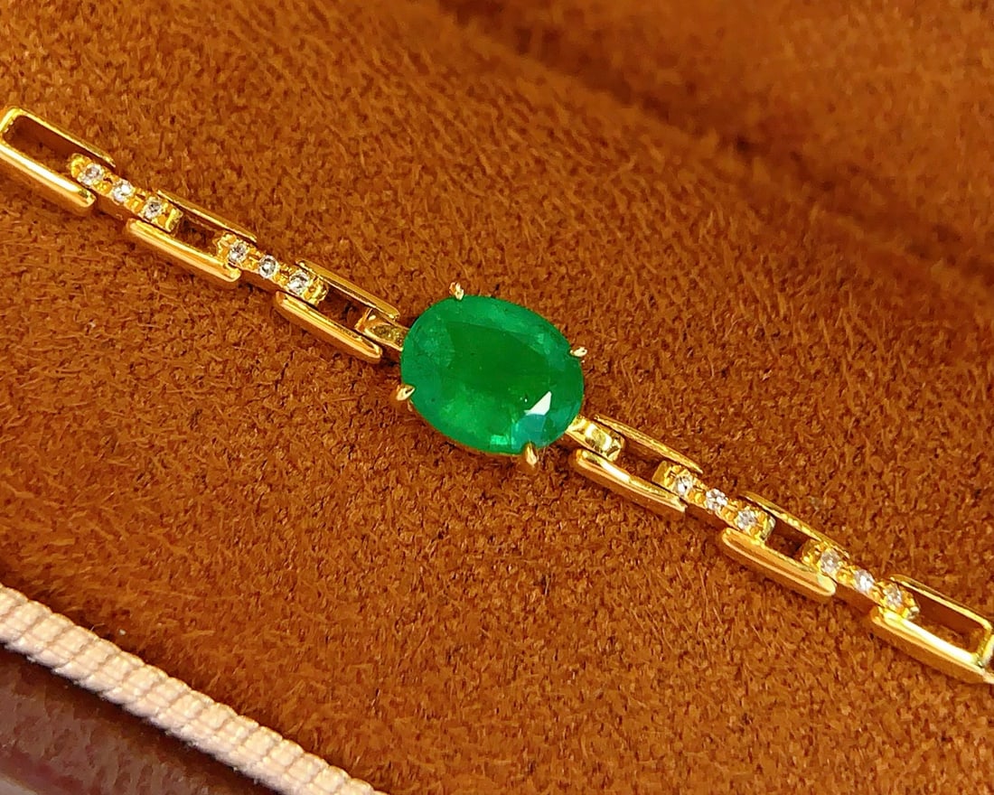 18K Gold Natural Emerald Bracelet - 5