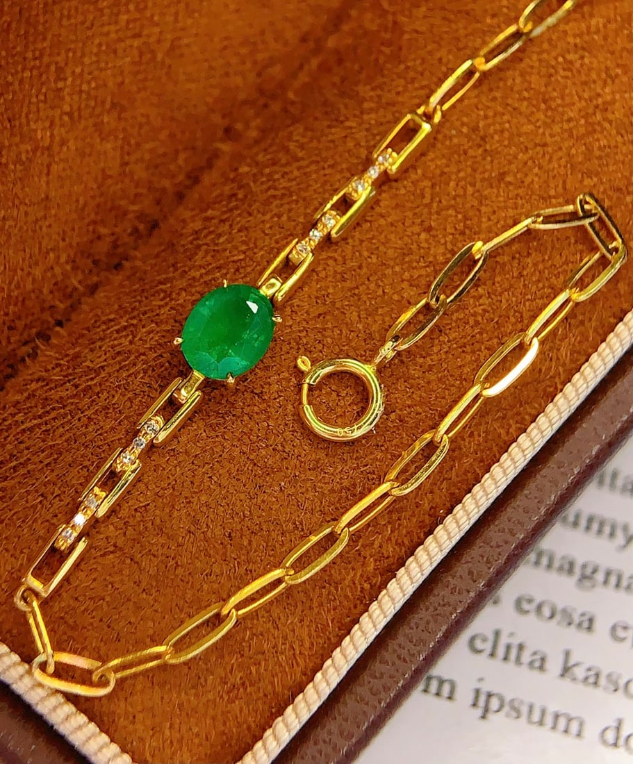 18K Gold Natural Emerald Bracelet - 7