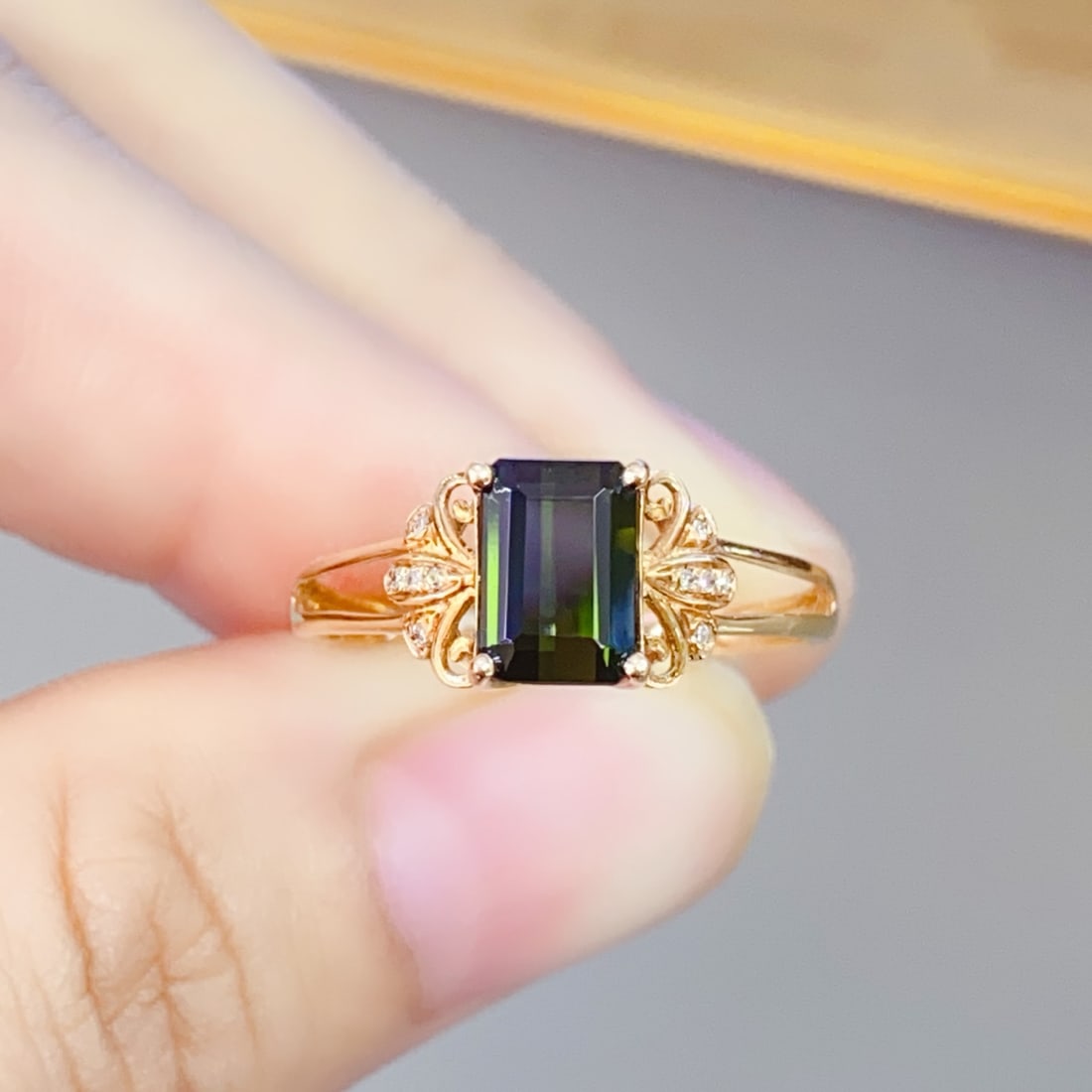 18K gold green tourmaline ring, size 17 (resize can be resized free of charge) - 2