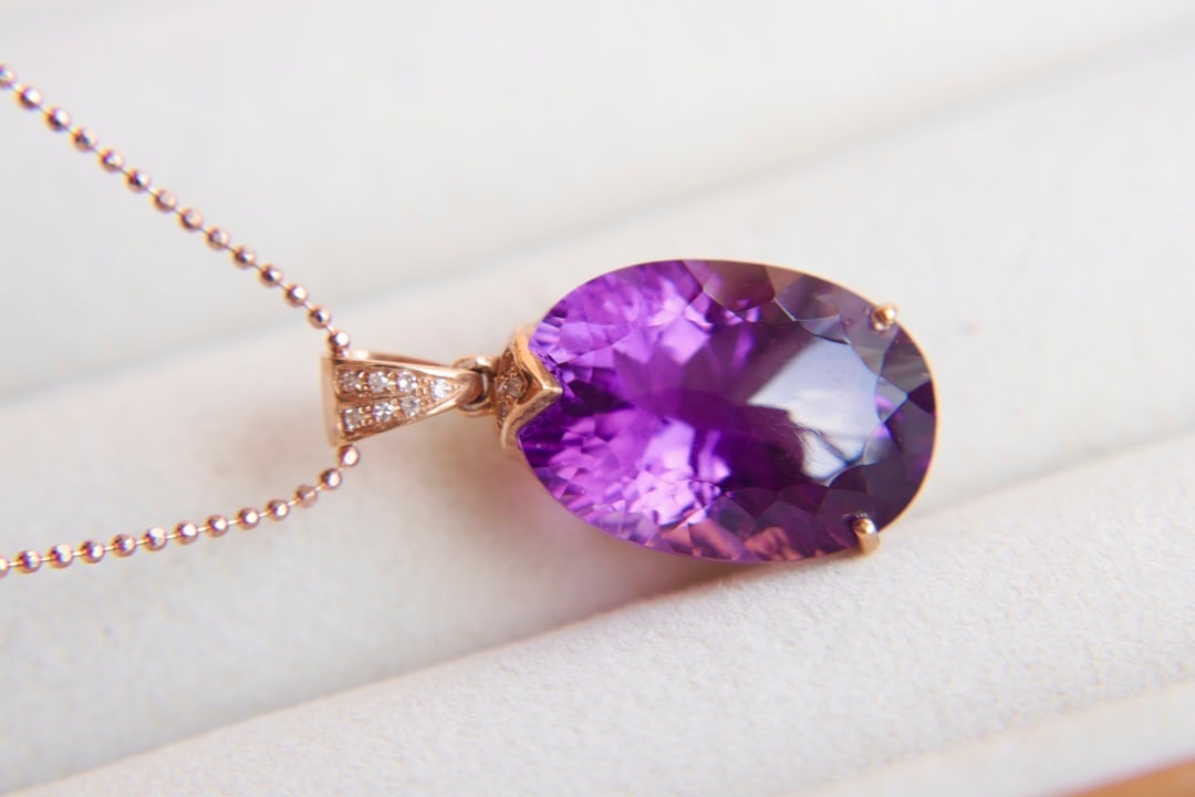 18K Gold Amethyst Diamond Pendant - 2
