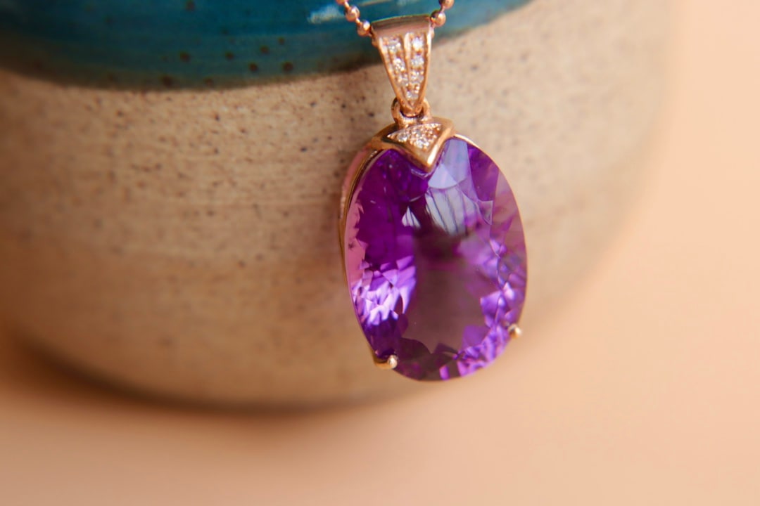 18K Gold Amethyst Diamond Pendant - 5
