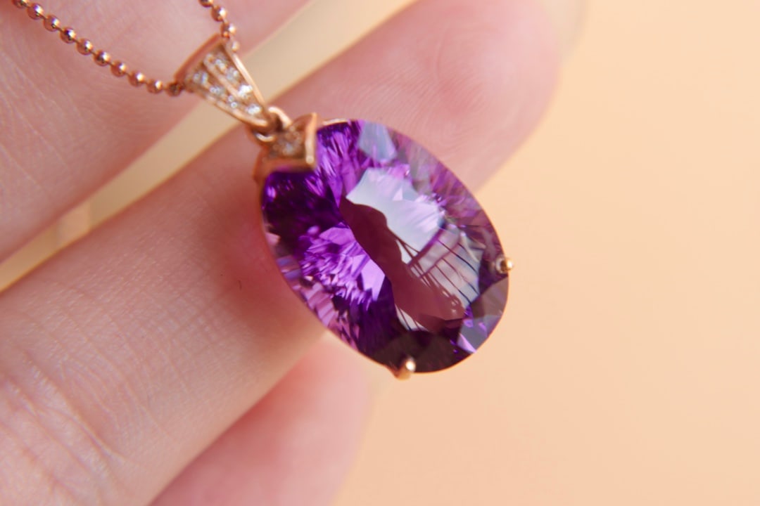 18K Gold Amethyst Diamond Pendant - 6