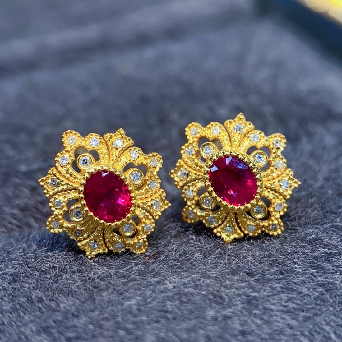 18K Gold Ruby Earrings - 3