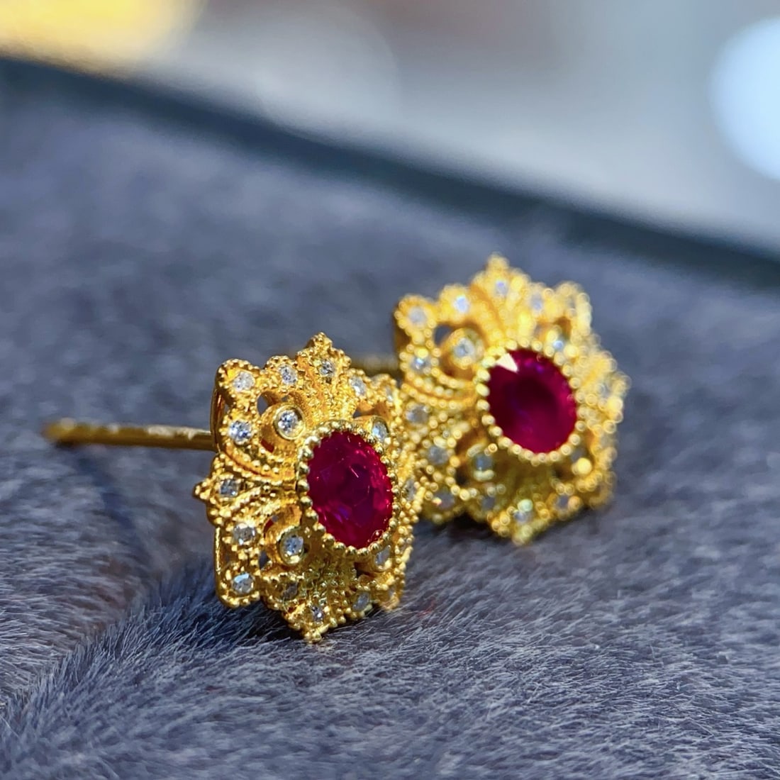 18K Gold Ruby Earrings - 4
