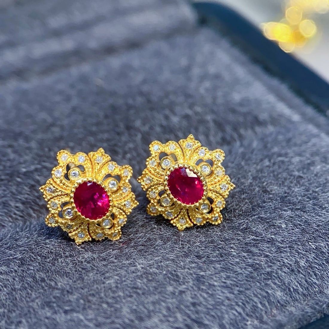 18K Gold Ruby Earrings - 5
