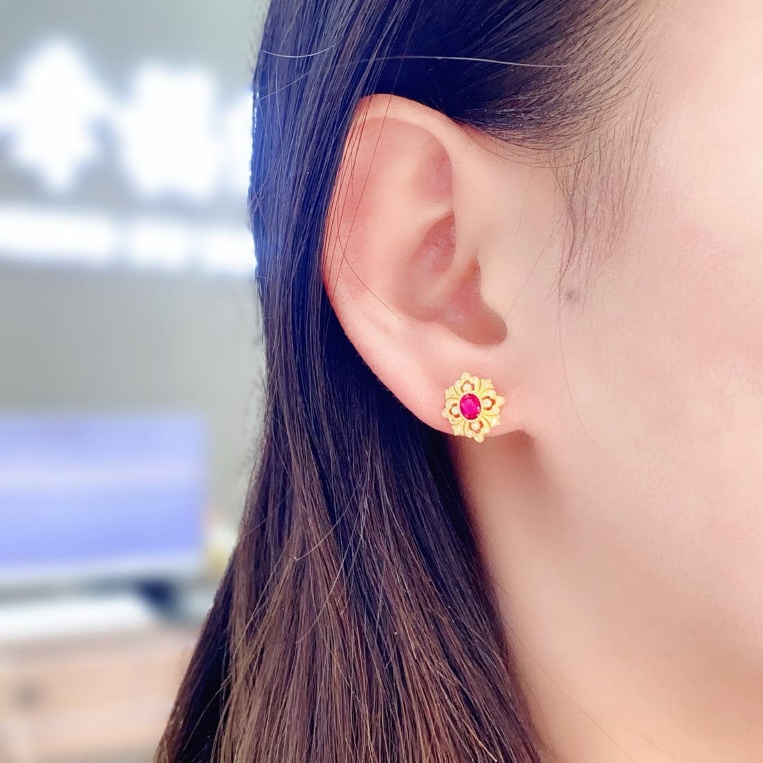 18K Gold Ruby Earrings - 6